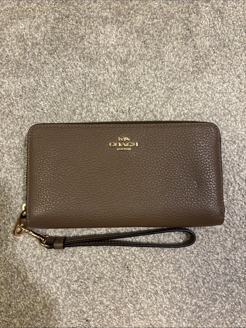 COACH Brown Pebbled Leather Zip-Around Wristlet